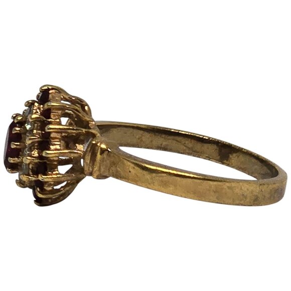 Vintage 18K GE RSC Ruby & CZ Cluster Ring – Marquise Center – Gold Electroplate - Picture 2 of 10